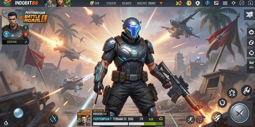 Screenshoot gameplay seru INDOBIT88 dalam pertarungan Battle Royale.