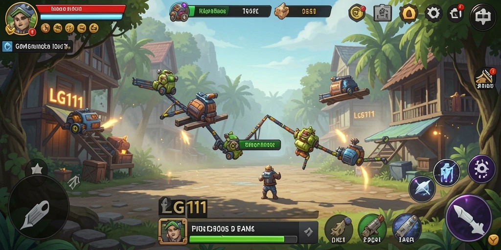 Tampilan gameplay LG111 dengan karakter sedang bekerja mengumpulkan sumber daya.