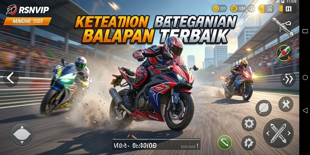 Tampilan gameplay balapan motor yang mendebarkan di RSNVIP.
